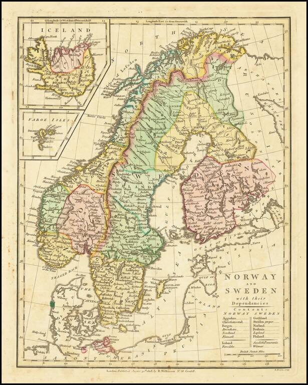 Norway and Sweden with their Dependancies [Inset map of Iceland]