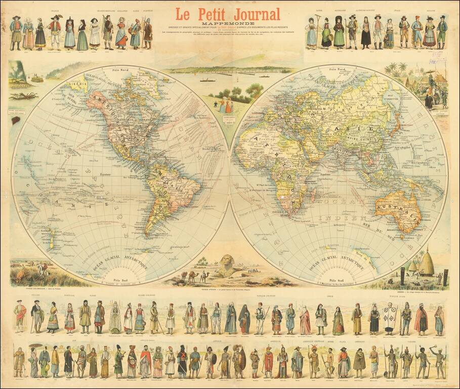 [Wall Map of the World] Mappemonde Dressee et Grave Specialement pour Le Petit Journal D’apres les Documents le Plus Regents . . .