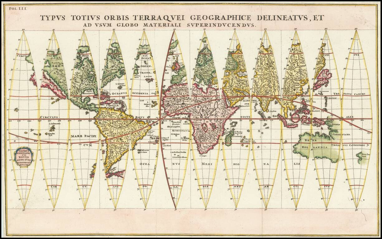Typus Totius Orbis Terraquei Geographice Delineatus, Et Ad Usum Globo Materiali Superinducendus