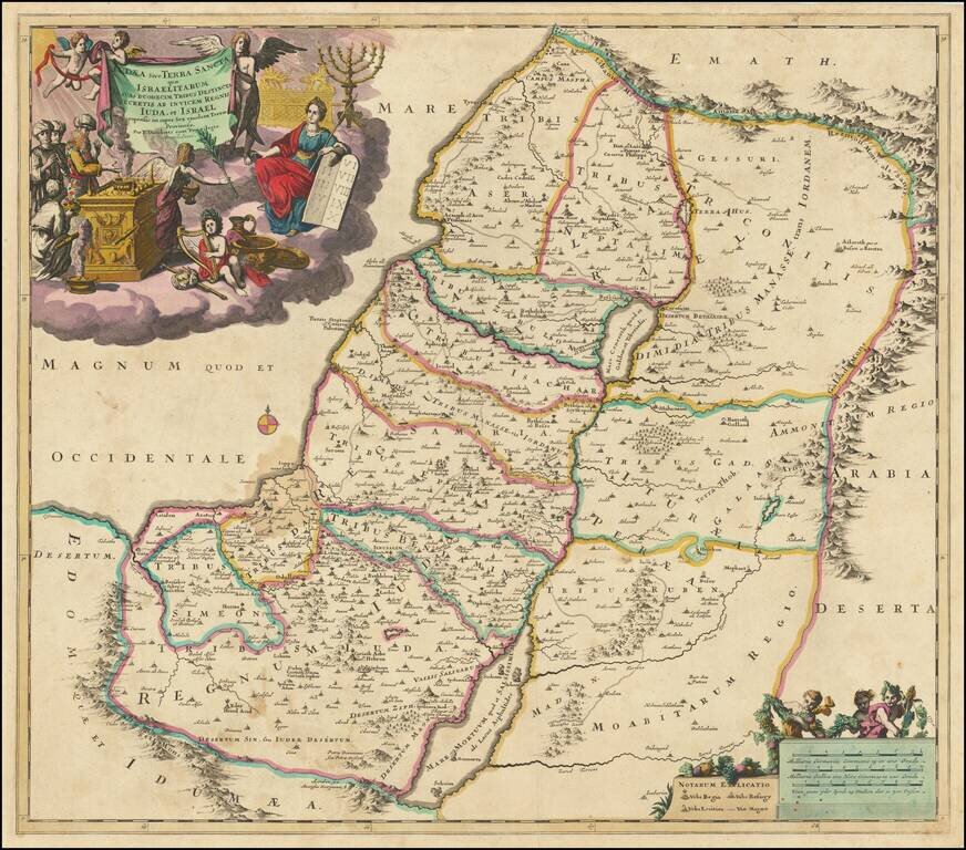 Judaea sive Terra Sancta quae Israelitarum In Suas Duodecim Tribus Destincata Secretis Ab Invicem Regnis Juda, et Israel expressis in super Sex ejusdem Terrae Provinciis…