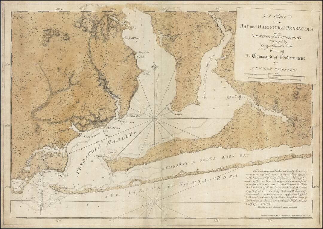 A Chart of the Bay and Harbour of Pensacola in the Province of West Florida Surveyed by George Gauld A.M. Published By Command of Government By J.F.W. Des Barres Esqr.