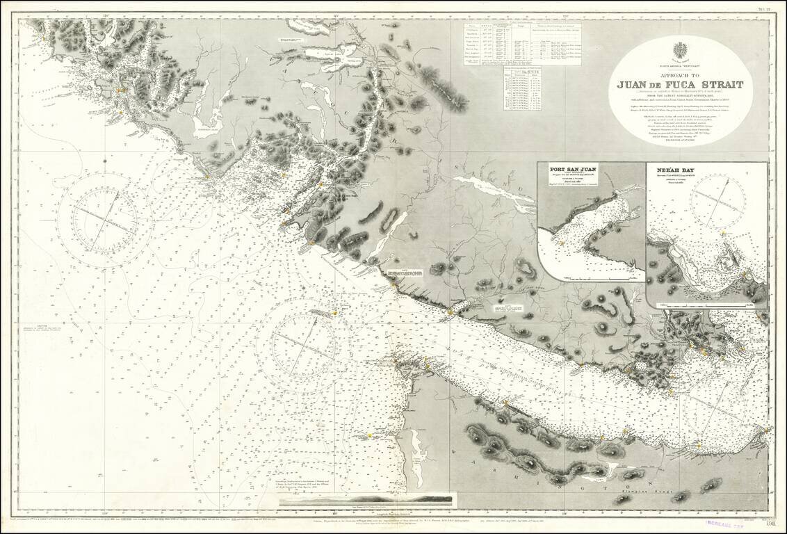 Approach to Juan de Fuca Strait . . . From The Latest Admiralty Surveys, 1883, with additions and corrections from United States Government Charts to 1899