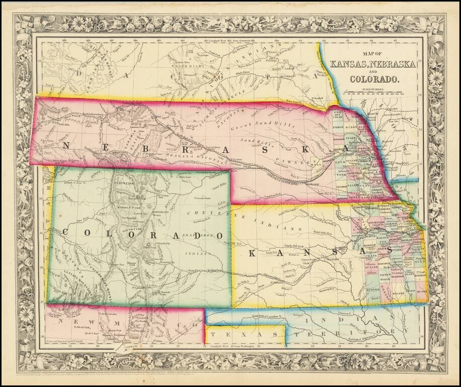 Map of Kansas, Nebraska and Colorado