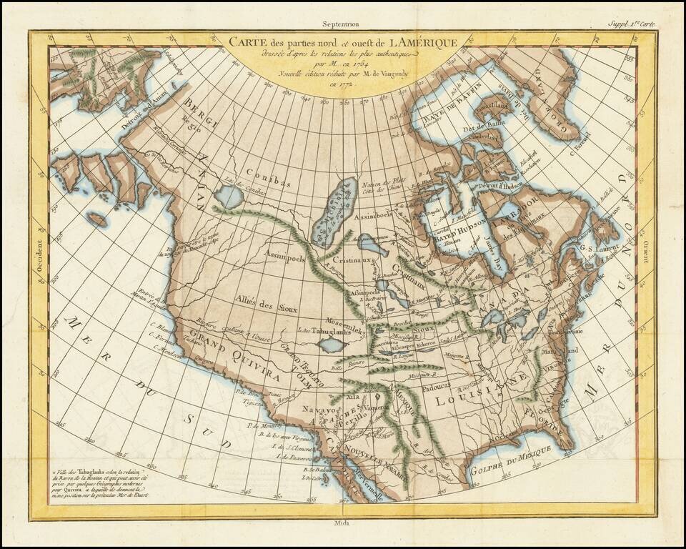 Carte des parties nord et ouest de L'Amerique dressee de apres les relations les plus authentiques . . . 1764.  Nouvelle edition  . . . en 1772