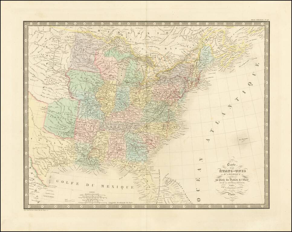 Carte des Etats-Unis D'Amerique Comprenant une Partie des Districts de l'Ouest et de la Nouvelle Bretgane . . . 1855