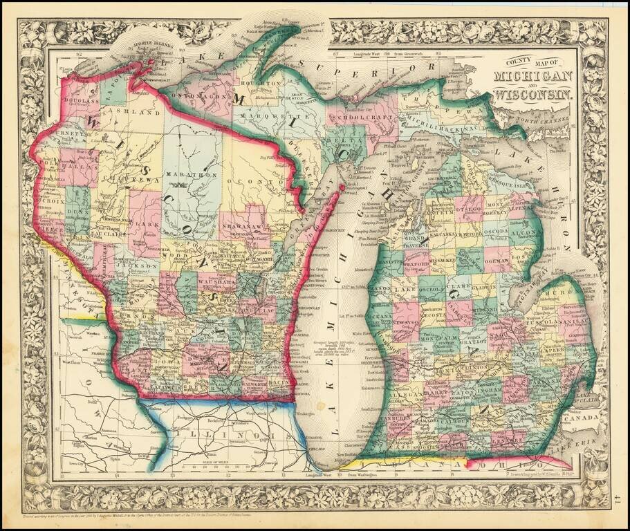 County Map of Michigan and Wisconsin