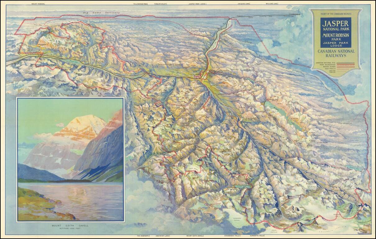 Pictorial Map of Jasper National Park Mount Robson Park