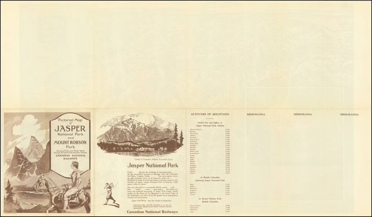 Pictorial Map of Jasper National Park Mount Robson Park