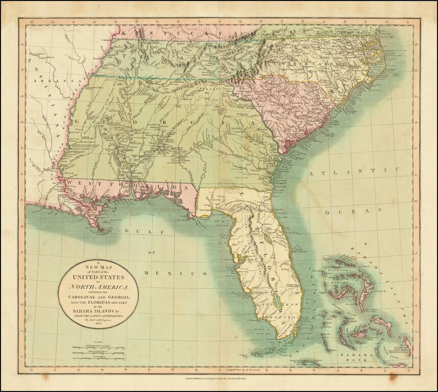 A New Map of Part of the United States of North America Containing The Carolinas And Georgia. Also The Floridas And Part Of The Bahama Islands &c. . . . 1806