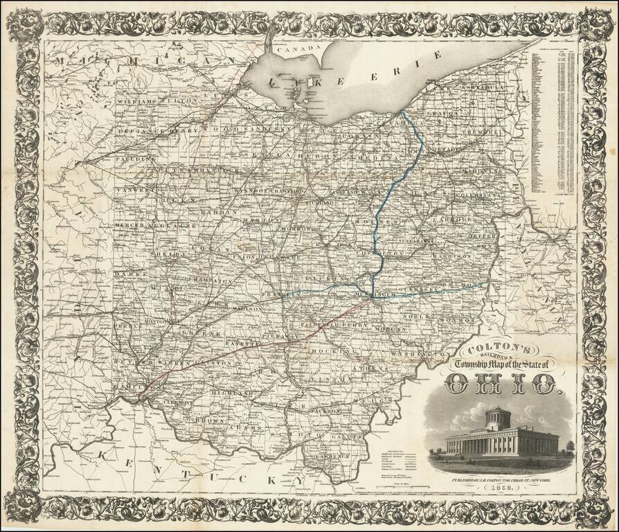 Colton's Railroad & Township Map of the State of Ohio (First Edition)