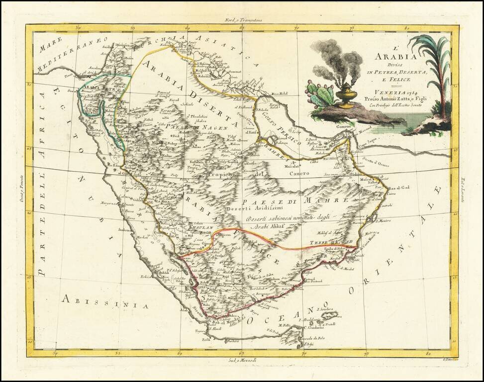L'Arabia Divisa In Petrea, Deserta E Felice . . . 1784