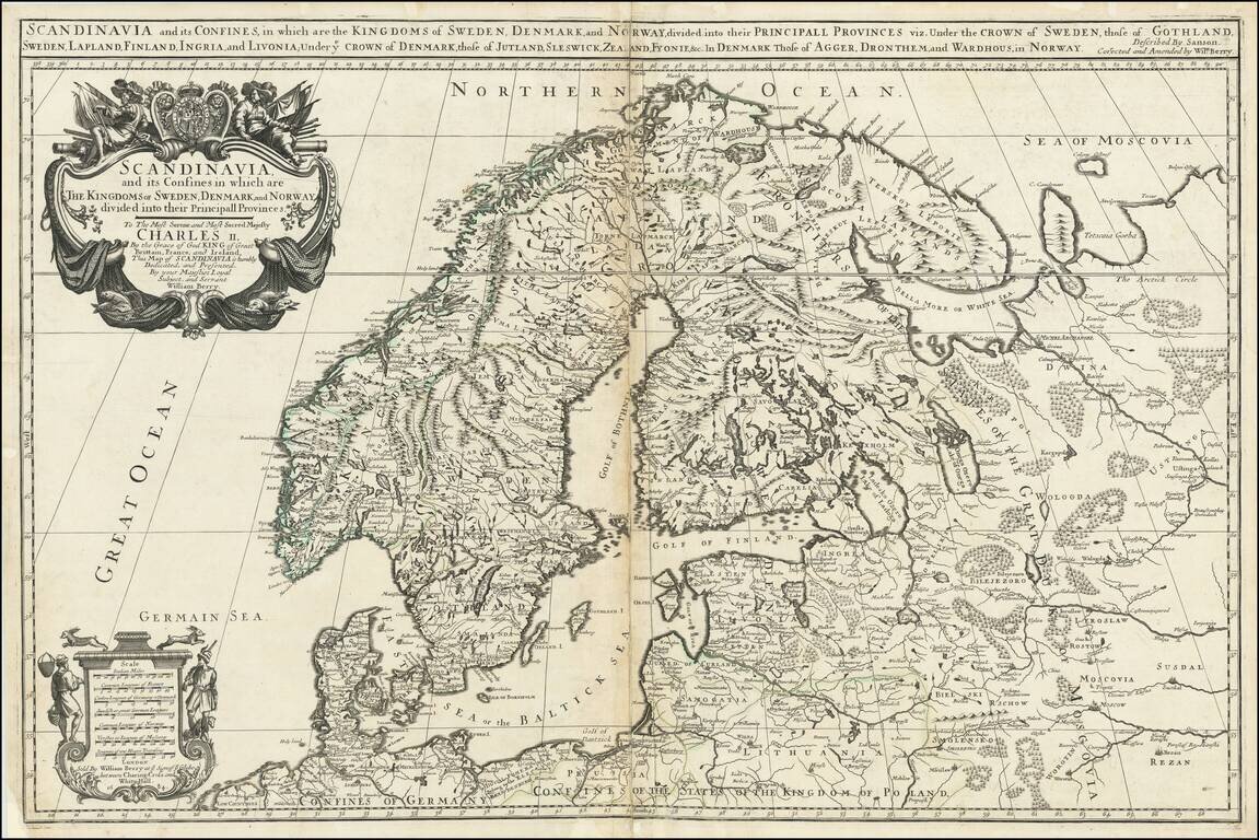 Scandinavia and its Confines in which are The Kingdoms of Sweden, Denmark, and Norway, divided into their Principall Provinces.