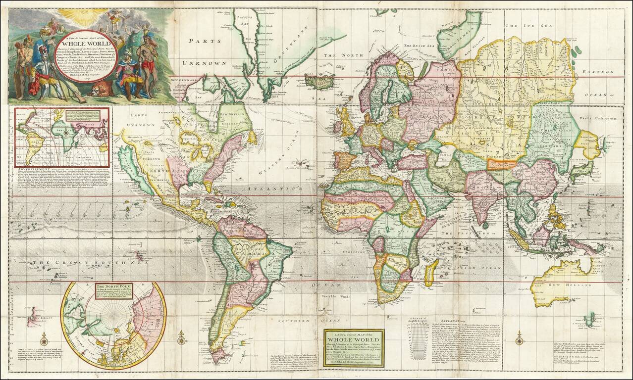 A New & Correct Map of the Whole World Shewing ye Situation of its Principal Parts. . .  With the most Remarkable Tracks of the Bold Attempts which have been made to find out the North East & Northwest Passages. . . . 1719