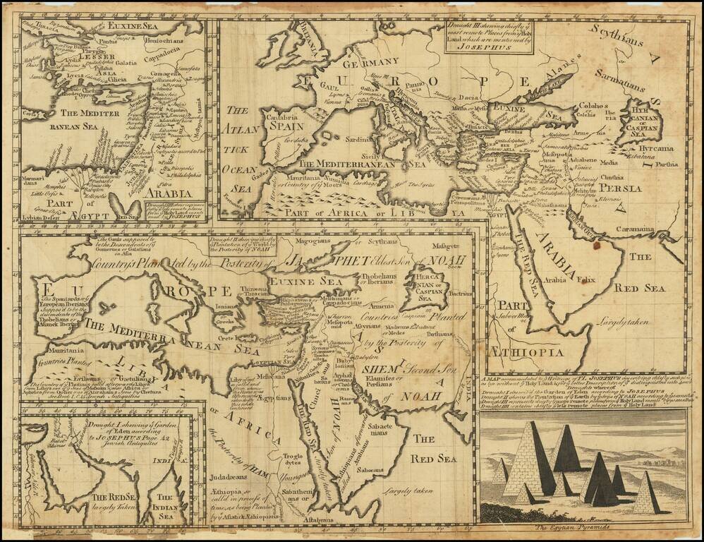 A Map accommodated to ye Writings of Fl Josephus describing chiefly such plac as lye without ye Holy Land & for ye better Description of ym distinguished into 4 sevrl Draughts whereof...