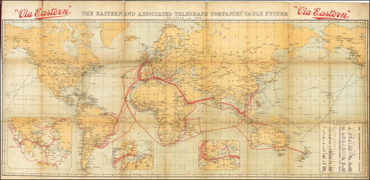 Via Eastern: The Eastern and Associated Telegraph Companies' Cable System (Indicated in Red.)