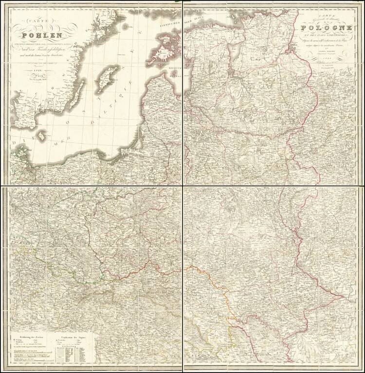Carte von Pohlen und einen grossen Theil der Angrenzenden Laender  nach den Friedensschluessen und nach die Besten Karten bearbeitet von Stanislaus Rendziny . . . 1828  /    Carte generale et detaillee de la pologne et des pays limitrophes, dapres la nouv