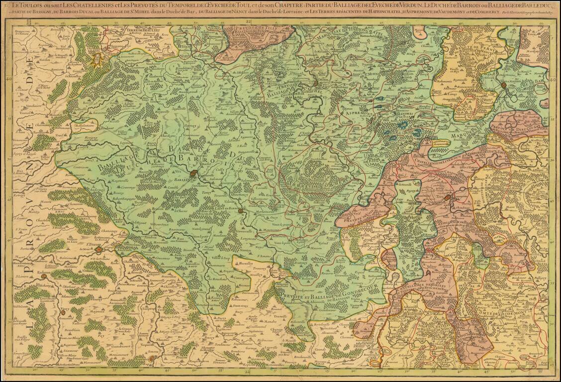 [Duke of York's Copy]  Le Toulois ou sont Les Chatellenies et  Les Prevotes du Temporel de l'Eveche de Toul et de son Chapitre;  Partie du Balliage de l'Eveche de Verdun.  Le Duche de Barrois ou Balliage de Bar le Duc . . .