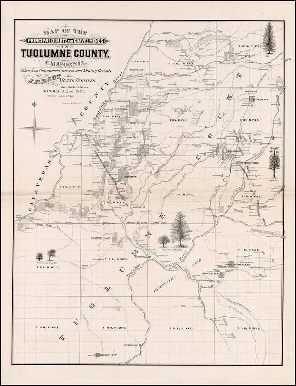 Map of the Principal Quartz and Gravel Mines in Tuolumne County California.  ….Sonora, August, 1879.